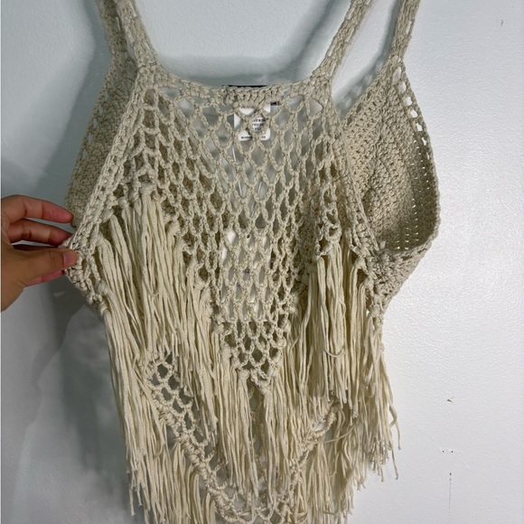 Vivid Cream Crochet Fringe Top, Boho, Western, Festival - Picture 5 of 12